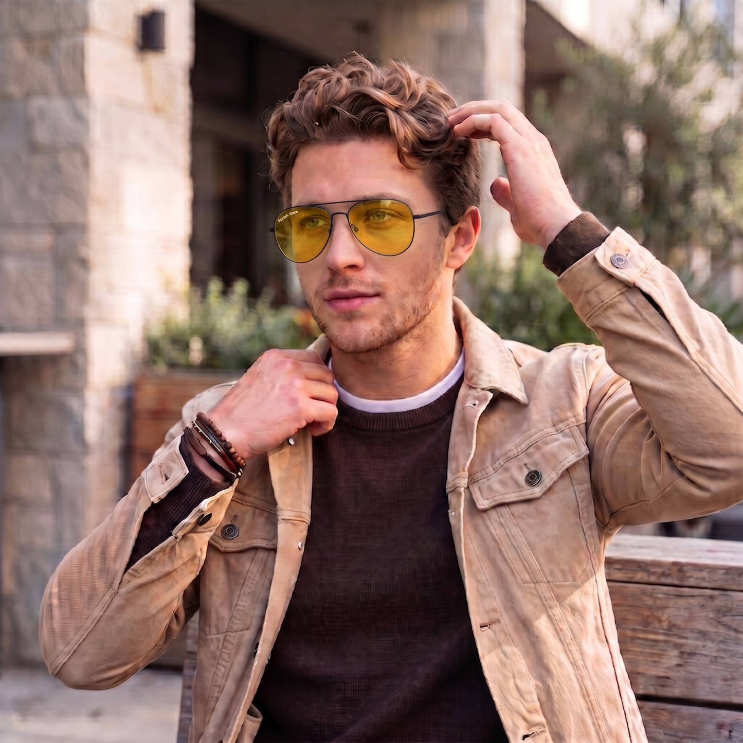 Sunglasses For Men With Yellow Candy Glass & Black Frame 3026 Aviator Sunglass By Sunglasses Deal