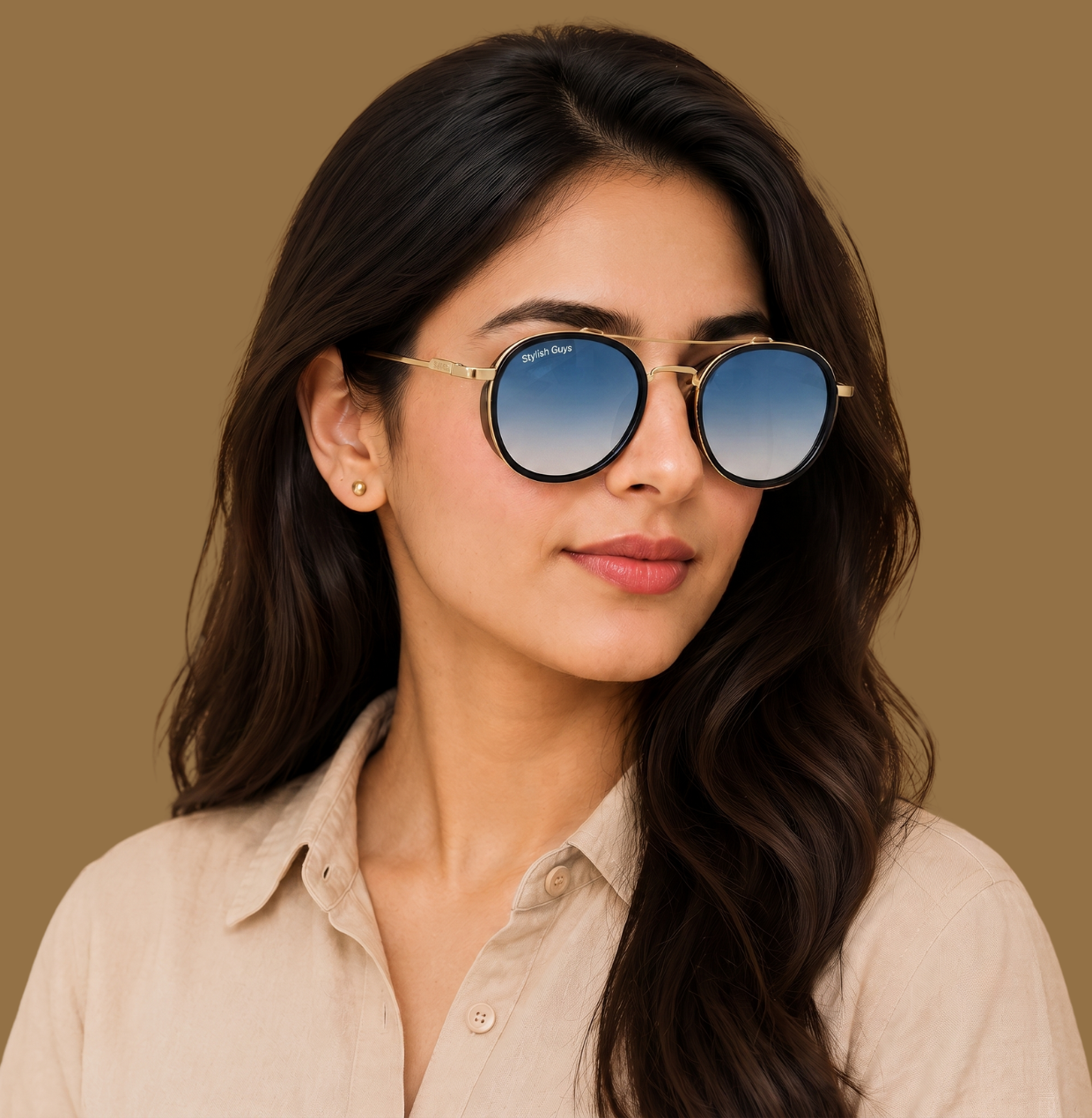 Sunglasses For Men With Blue Shade Glass & Golden Frame 4612 Panto Round Sunglass By Sunglasses Deal