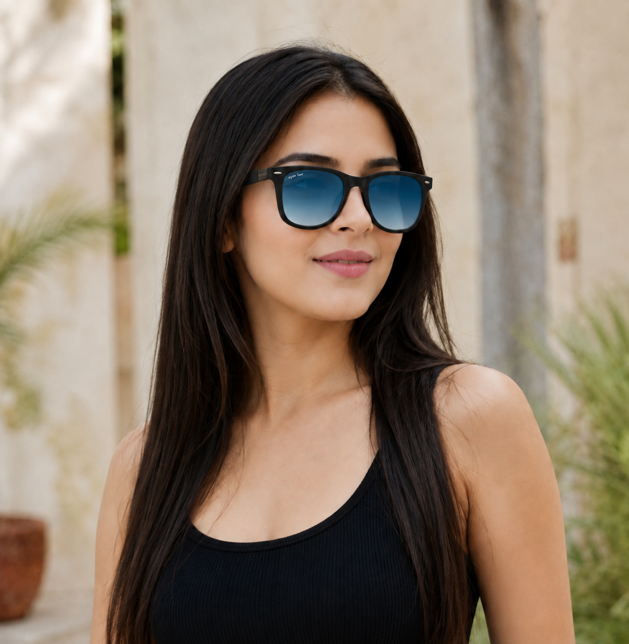 Sunglasses For Men With Blue Shade Glass & Black Frame 4195 Square Sunglass By Sunglasses Deal