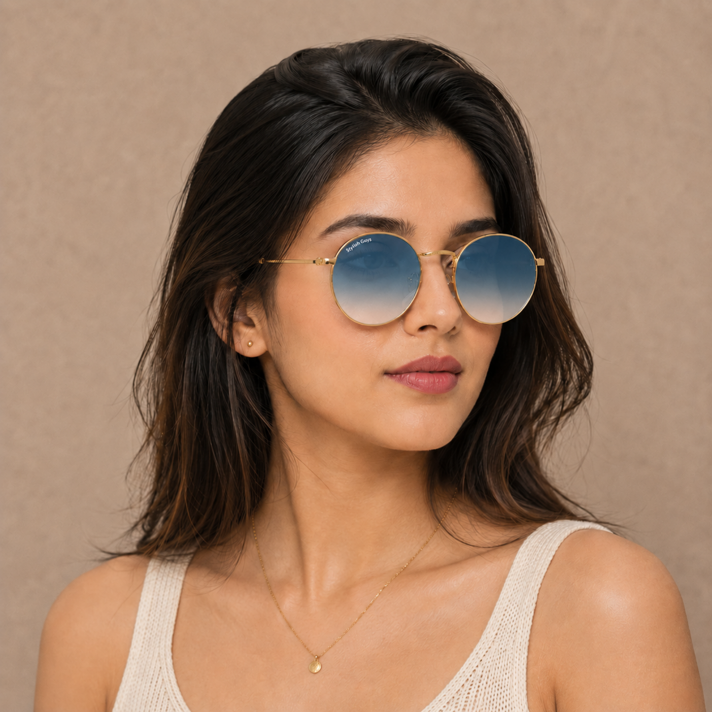 Sunglasses For Men With Blue Shade Glass & Golden Frame 3447 Panto Round Sunglass By Sunglasses Deal