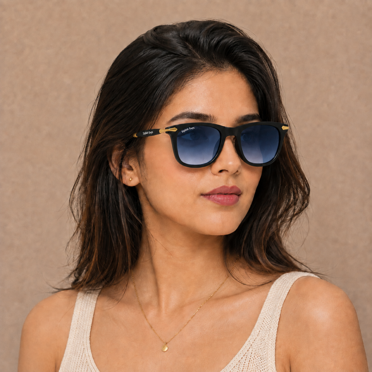 Sunglasses For Men With Blue Shade Glass & Golden Frame 2148 Square Sunglass By Sunglasses Deal