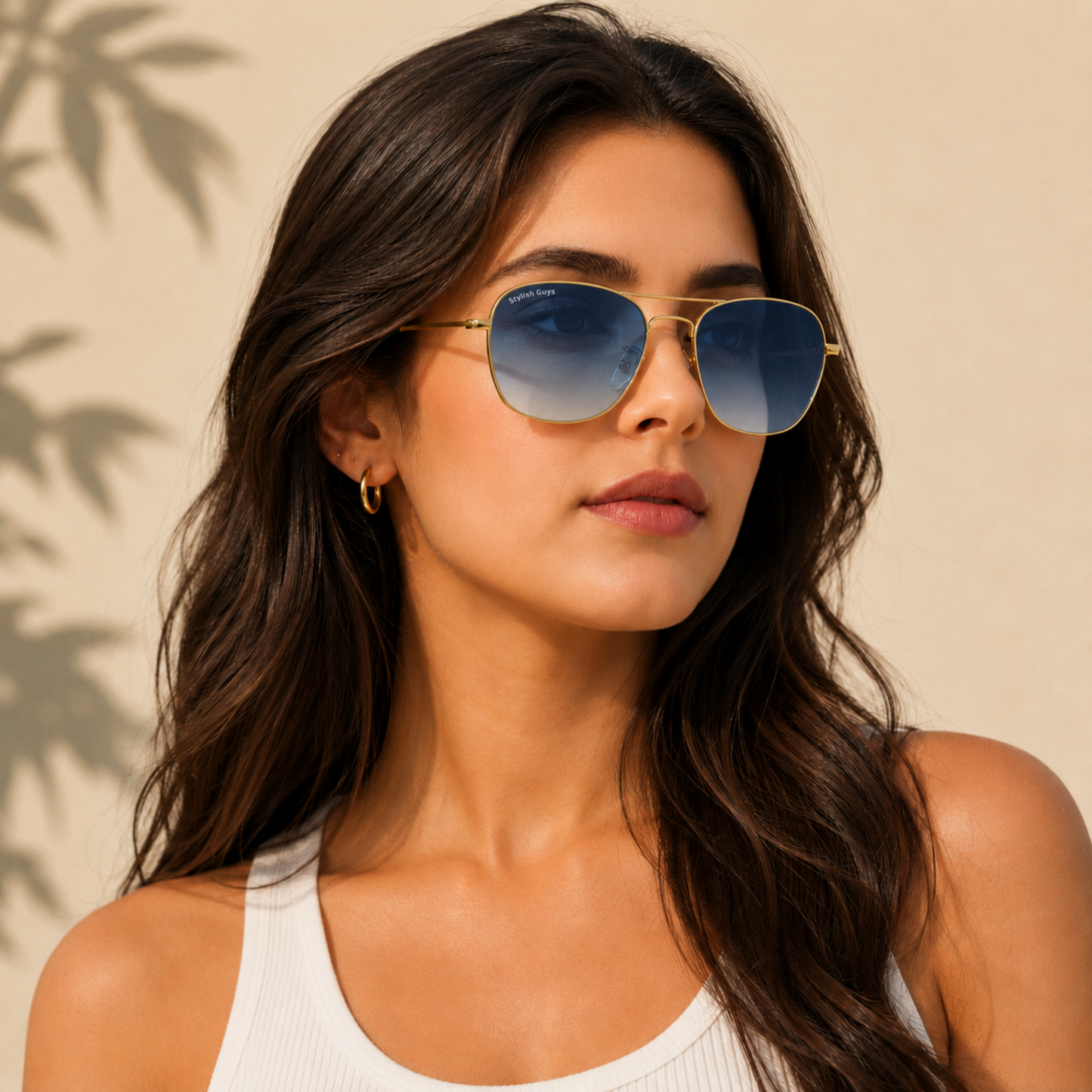 Sunglasses For Men With Blue Shade Glass & Golden Frame 3136 Square Sunglass By Sunglasses Deal