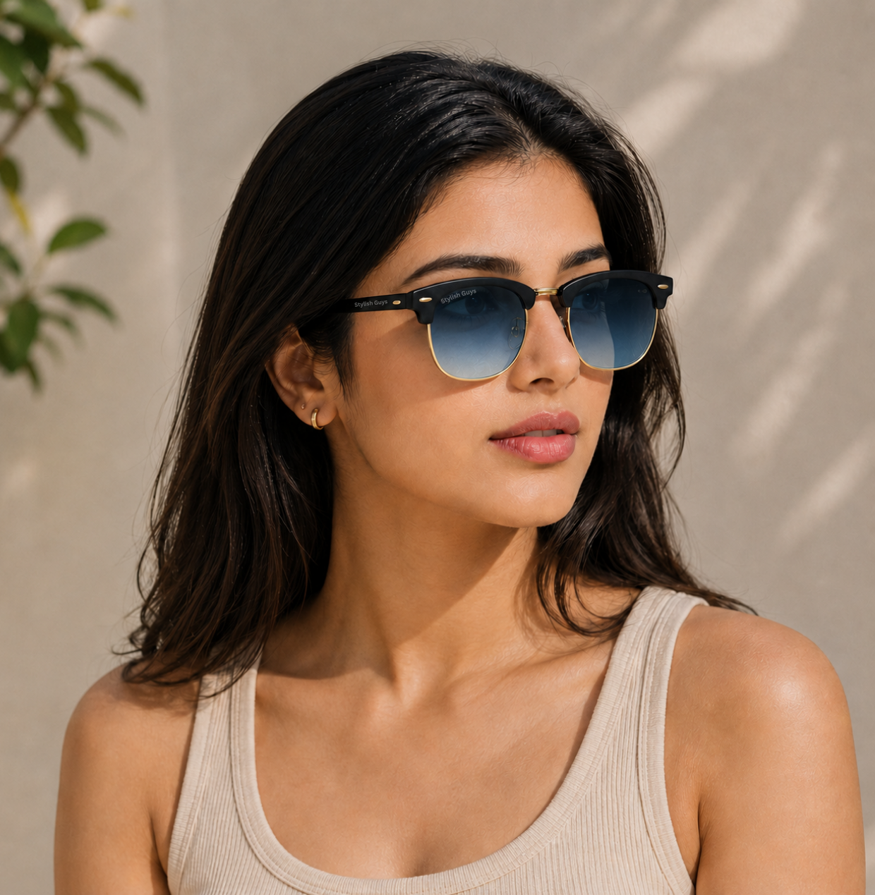 Sunglasses For Men With Blue Shade Glass & Golden Frame 3016 Club Master Sunglass By Sunglasses Deal