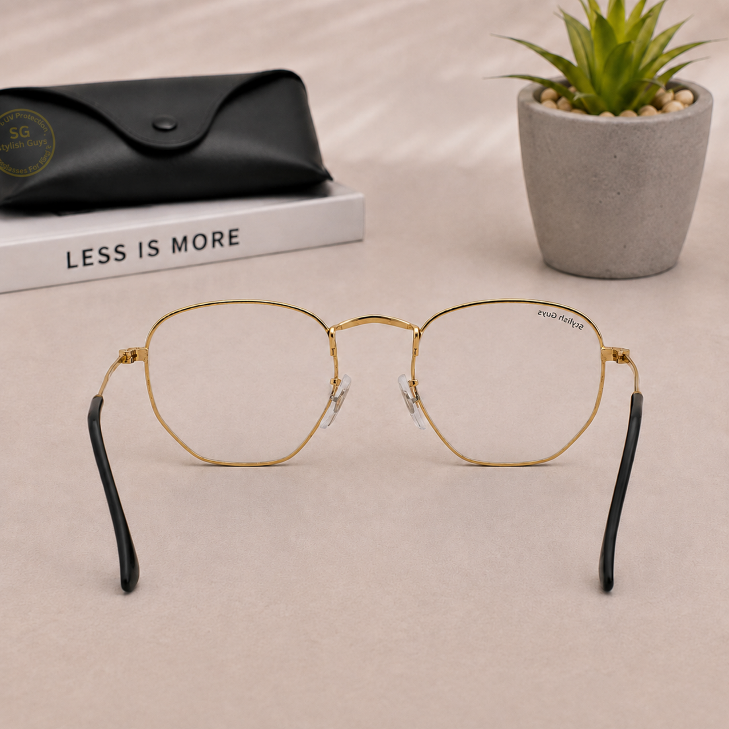 Sunglasses For Men With Clear Glass & Golden Frame 3548 Hexagon Sunglass By Sunglasses Deal