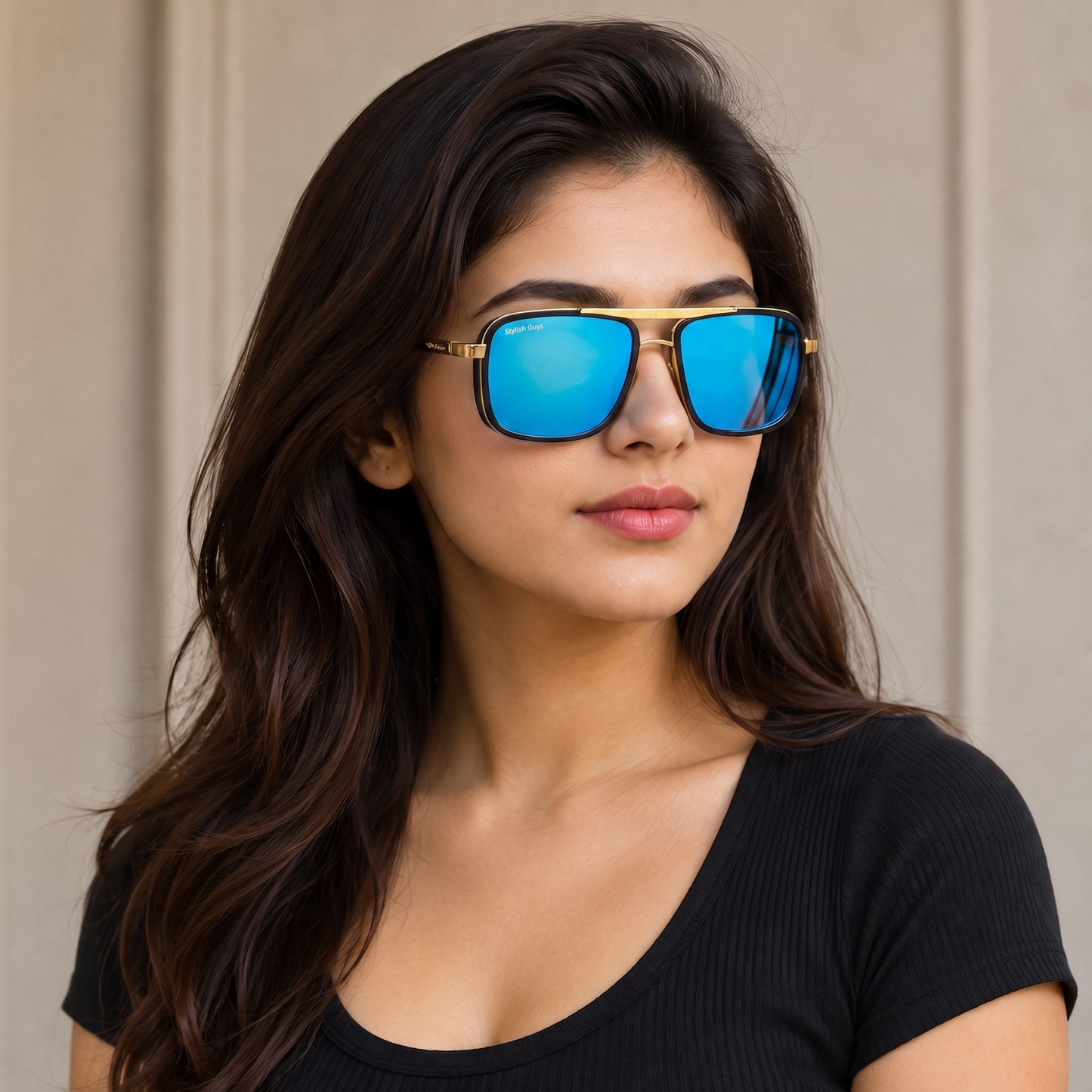 Sunglasses For Men With Aqua Blue Mercury Glass & Golden Frame 4413 Square Sunglass By Sunglasses Deal