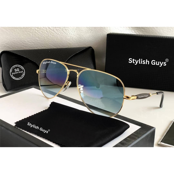 Top Trendy Hot New Stylish Attractive Blue Shade & Golden 3517 Evergreen UV Protected Sunglasses For King's Men & Women