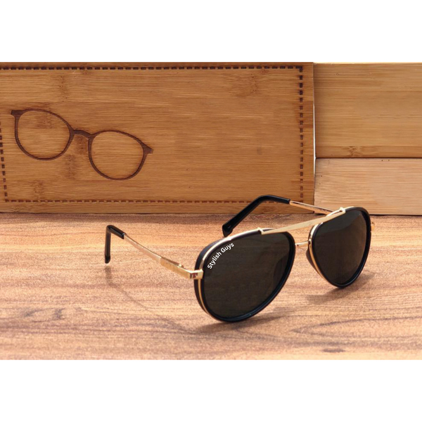 Top Trendy Hot New Stylish Attractive Black & Golden 4414 Evergreen UV Protected Sunglasses For King's Men & Women