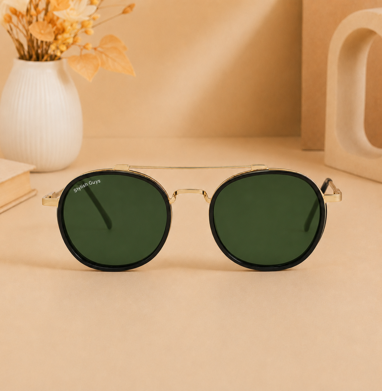 Sunglasses For Men With Green Glass & Golden Frame 4612 Panto Round Sunglass By Sunglasses Deal