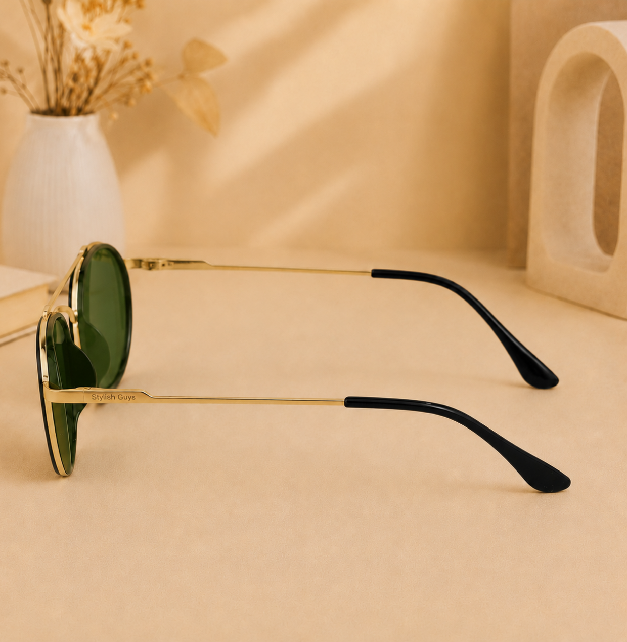 Sunglasses For Men With Green Glass & Golden Frame 4612 Panto Round Sunglass By Sunglasses Deal
