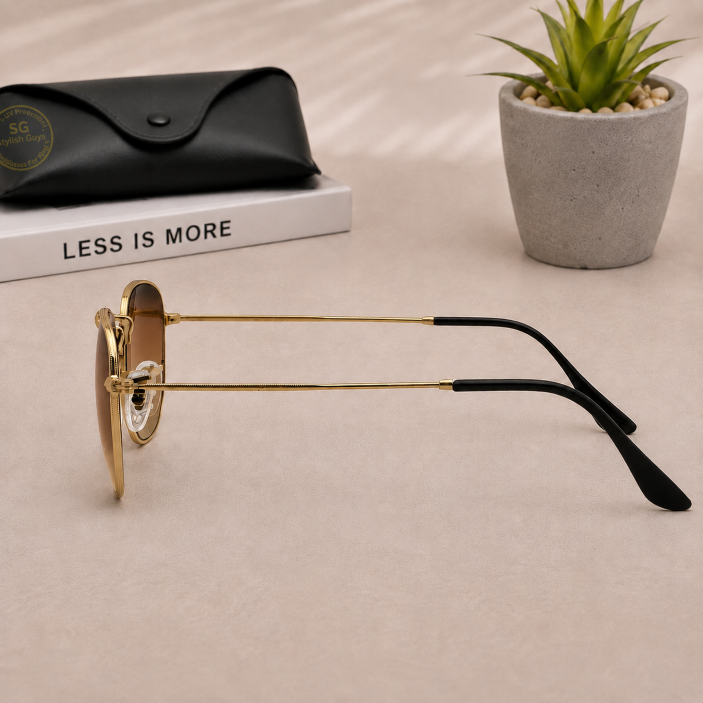 Sunglasses For Men With Brown Shade Glass & Golden Frame 3548 Hexagon Sunglass By Sunglasses Deal
