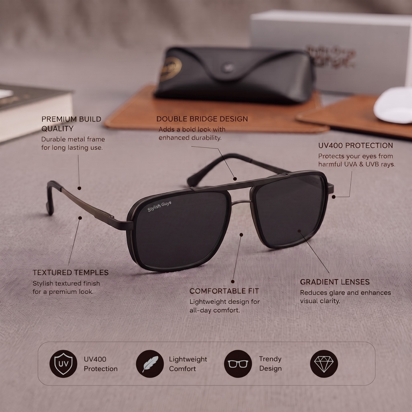 Sunglasses For Men With Black Glass & Black Frame 4413 Square Sunglass By Sunglasses Deal
