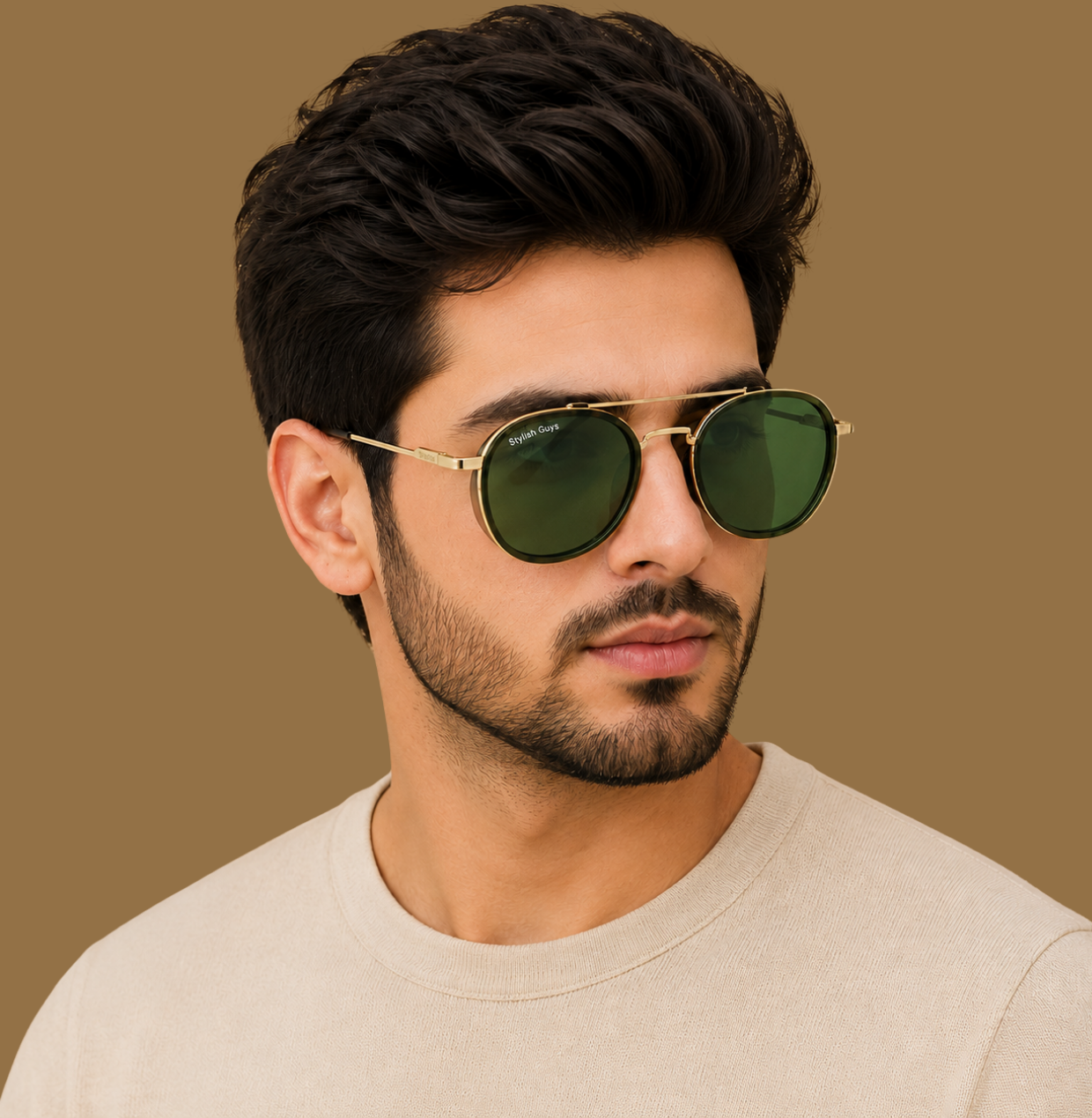 Sunglasses For Men With Green Glass & Golden Frame 4612 Panto Round Sunglass By Sunglasses Deal