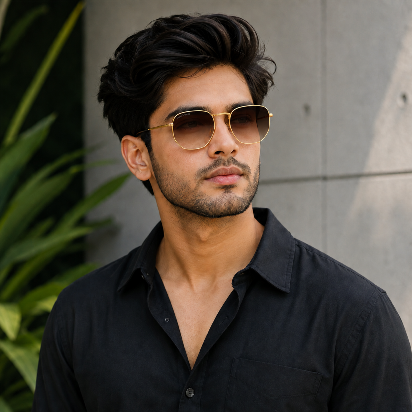 Sunglasses For Men With Brown Shade Glass & Golden Frame 3548 Hexagon Sunglass By Sunglasses Deal