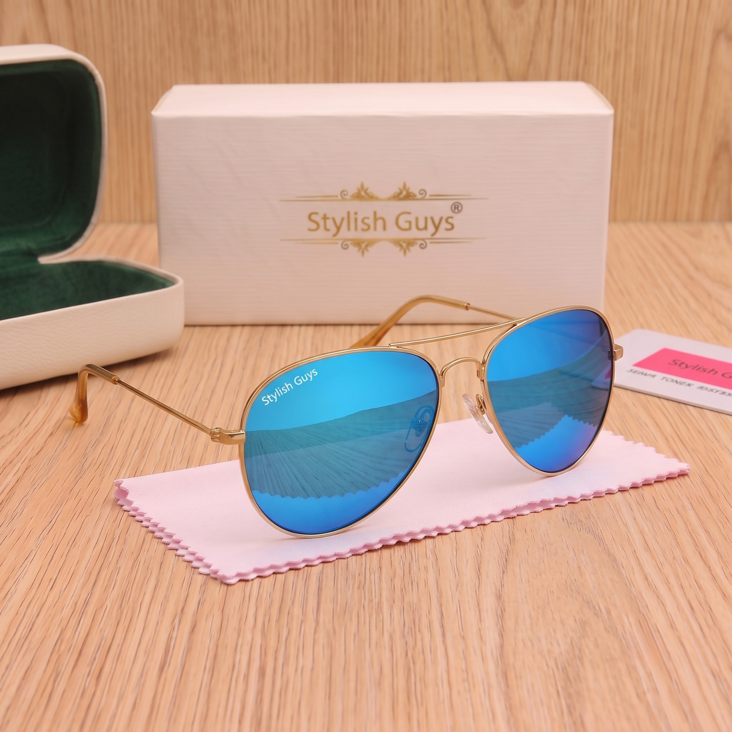 Sunglasses For Men With Aqua Blue Mercury Glass & Golden Frame 3026 Aviator Sunglass By Sunglasses Deal