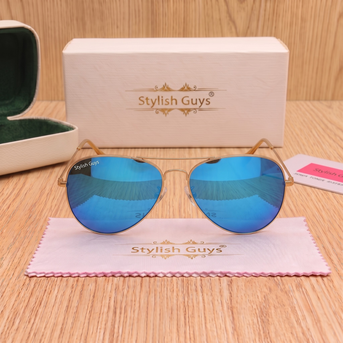 Sunglasses For Men With Aqua Blue Mercury Glass & Golden Frame 3026 Aviator Sunglass By Sunglasses Deal
