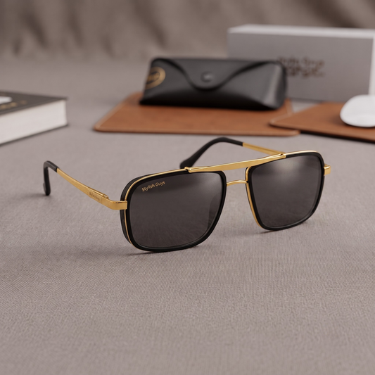 Sunglasses For Men With Black Glass & Golden Frame 4413 Square Sunglass By Sunglasses Deal