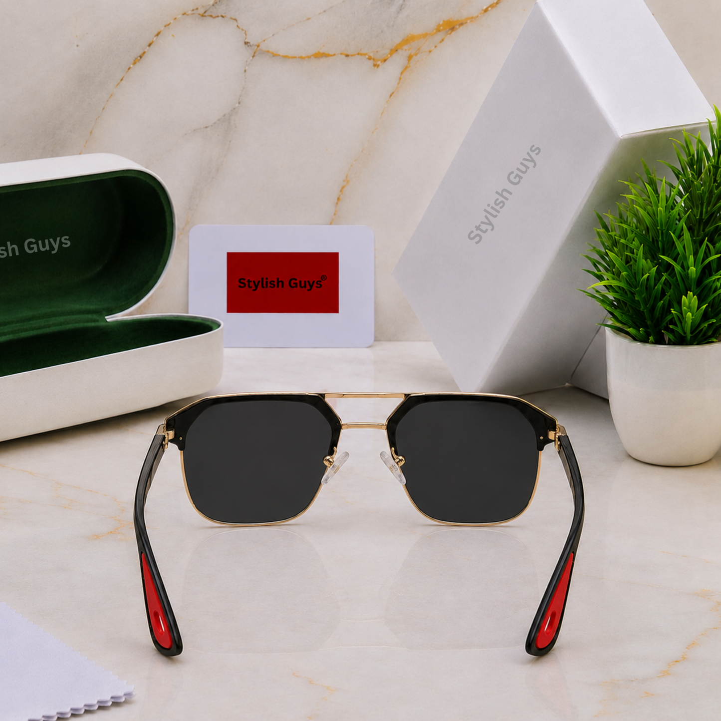 Sunglasses For Men With Black Glass & Golden Frame 04 Square Polarized Sunglass By Sunglasses Deal