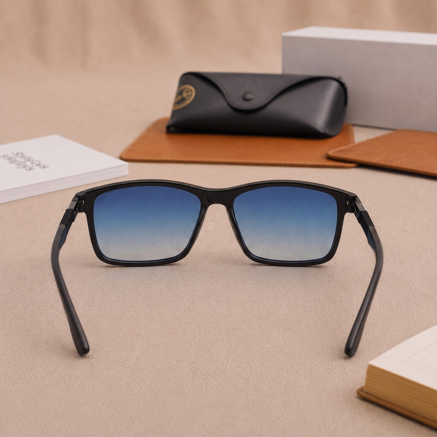 Sunglasses For Men With Blue Shade Glass & Black Frame 4228 Square Sunglass By Sunglasses Deal