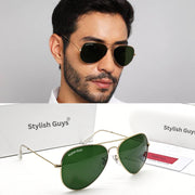 Sunglasses For Men With Green Glass & Golden Frame 3026 Aviator Sunglass By Sunglasses Deal