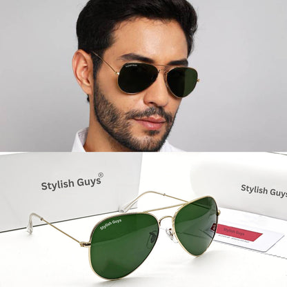 Sunglasses For Men With Green Glass & Golden Frame 3026 Aviator Sunglass By Sunglasses Deal