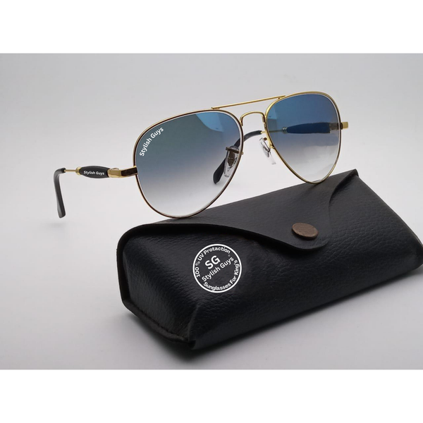 Top Trendy Hot New Stylish Attractive Blue Shade & Golden 3517 Evergreen UV Protected Sunglasses For King's Men & Women