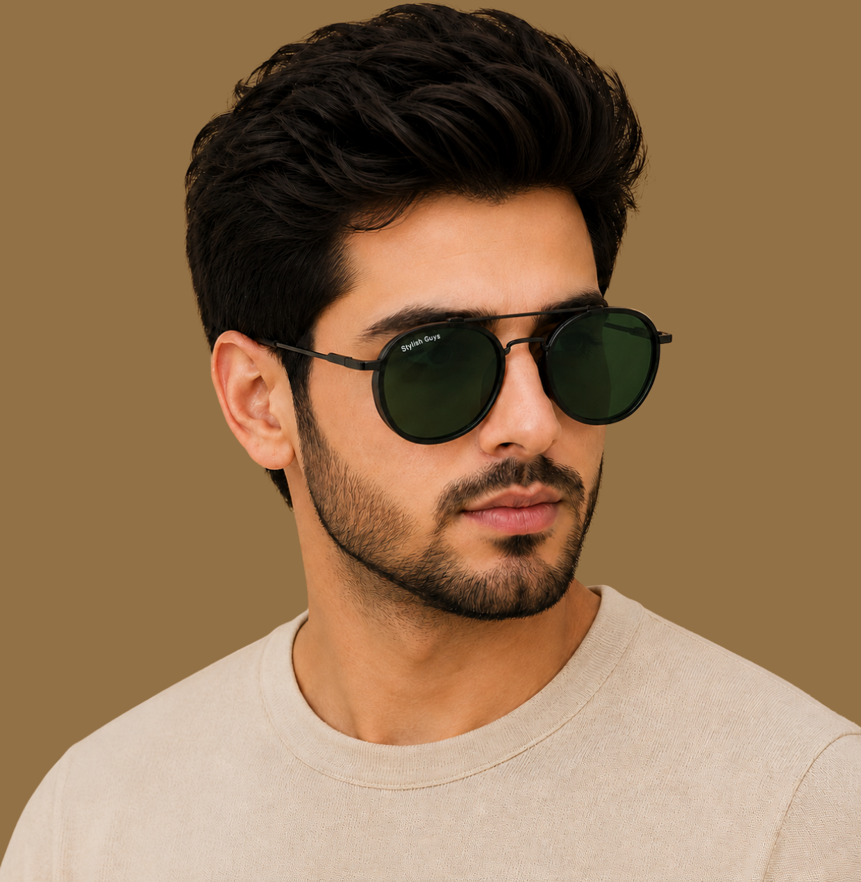 Sunglasses For Men With Green Glass & Black Frame 4612 Panto Round Sunglass By Sunglasses Deal