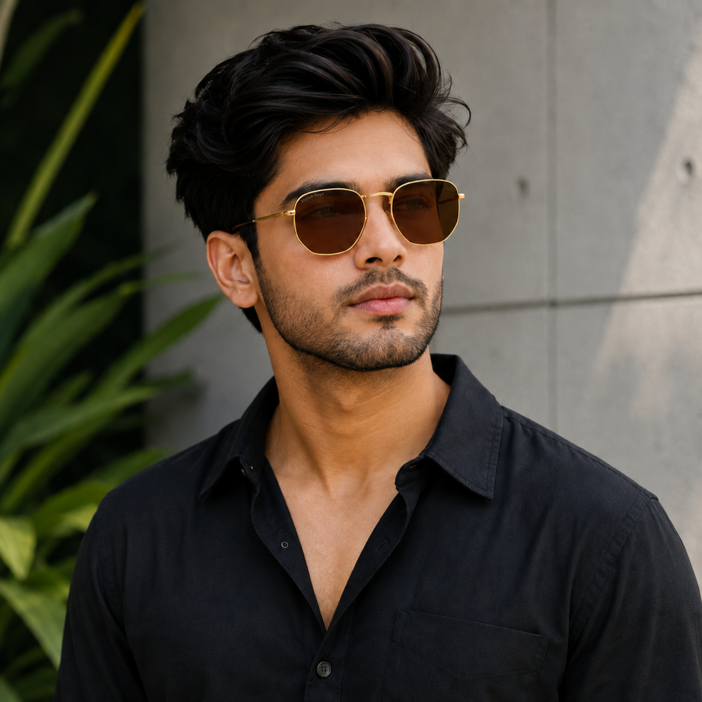 Sunglasses For Men With Brown Glass & Golden Frame 3548 Hexagon Sunglass By Sunglasses Deal