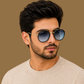 Sunglasses For Men With Blue Shade Glass & Golden Frame 4612 Panto Round Sunglass By Sunglasses Deal