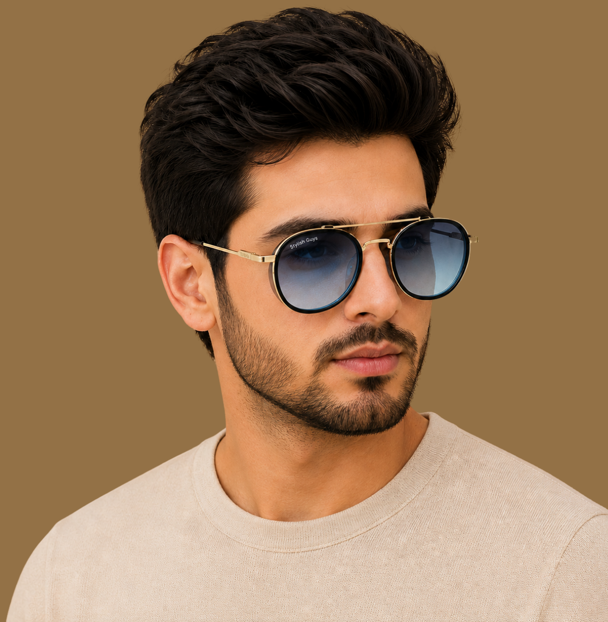 Sunglasses For Men With Blue Shade Glass & Golden Frame 4612 Panto Round Sunglass By Sunglasses Deal