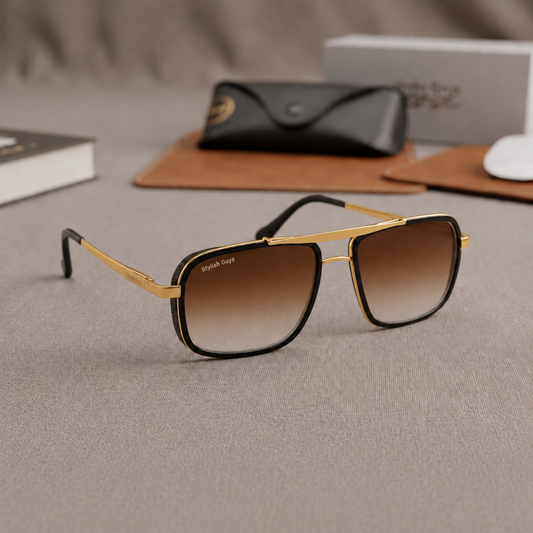 Sunglasses For Men With Brown Shade Glass & Golden Frame 4413 Square Sunglass By Sunglasses Deal