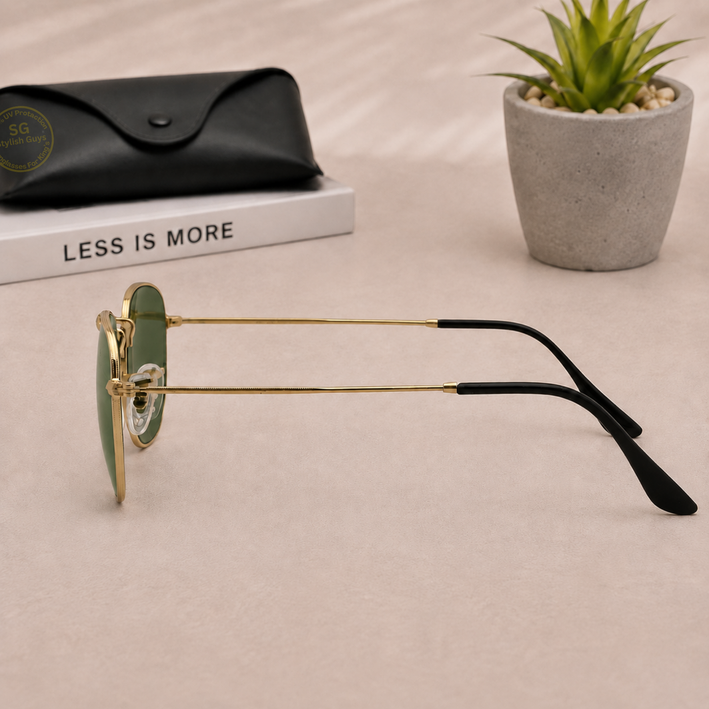 Sunglasses For Men With Green Glass & Golden Frame 3548 Hexagon Sunglass By Sunglasses Deal