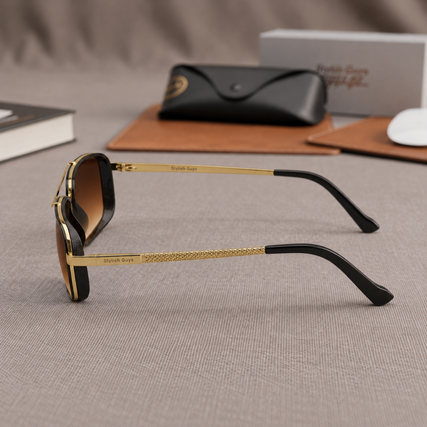Sunglasses For Men With Brown Shade Glass & Golden Frame 4413 Square Sunglass By Sunglasses Deal