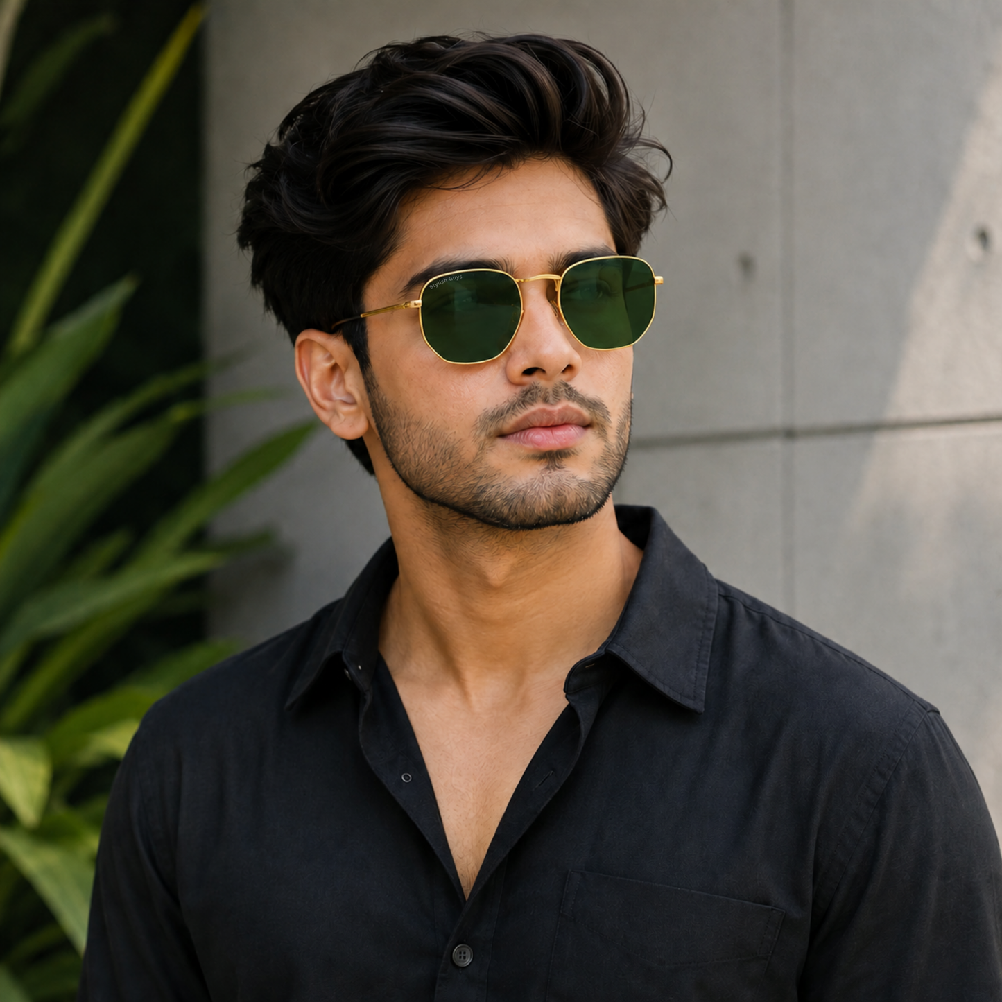 Sunglasses For Men With Green Glass & Golden Frame 3548 Hexagon Sunglass By Sunglasses Deal