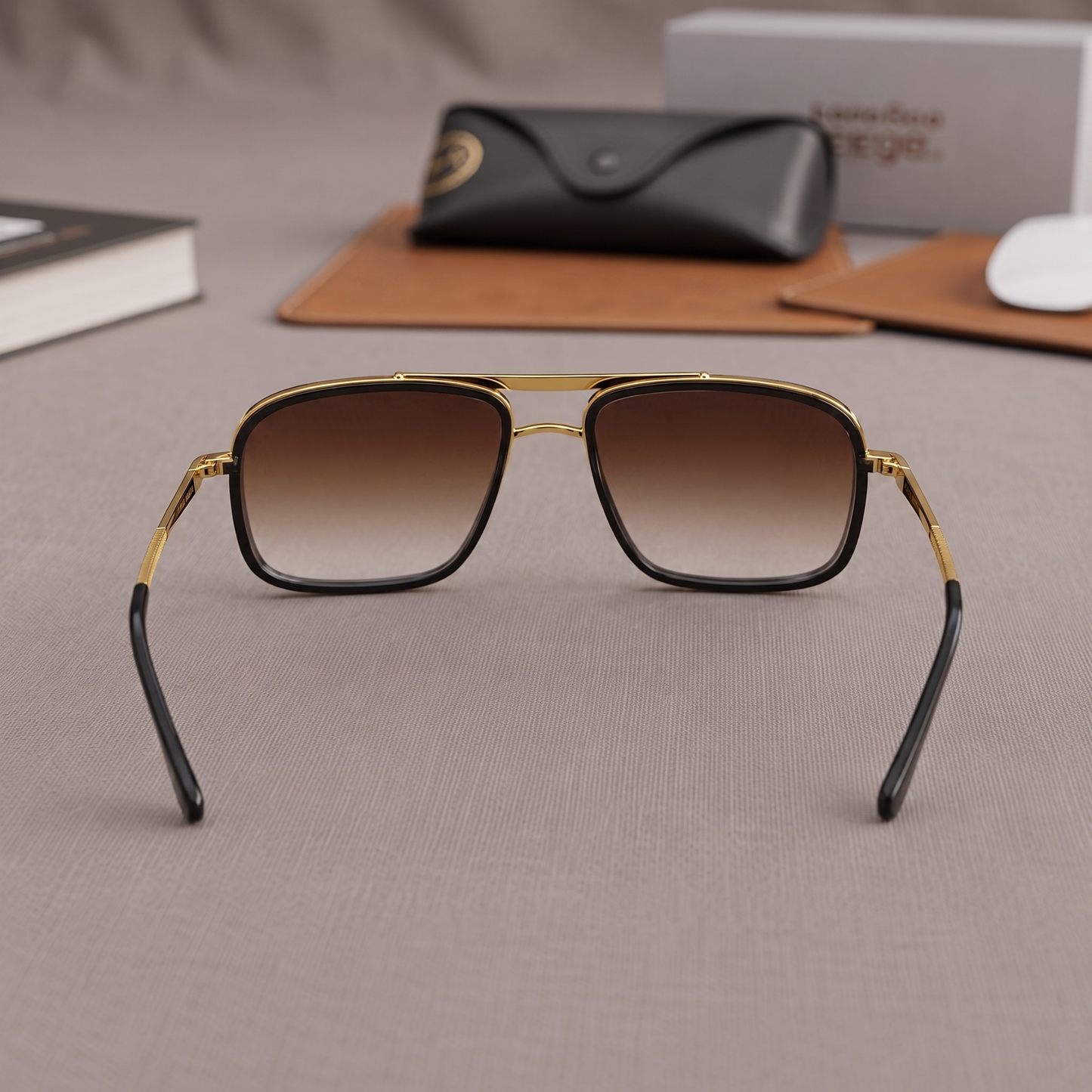Sunglasses For Men With Brown Shade Glass & Golden Frame 4413 Square Sunglass By Sunglasses Deal