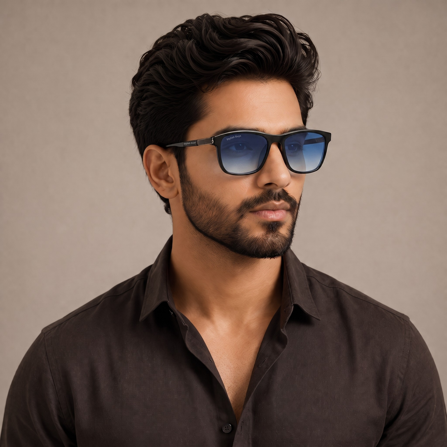 Sunglasses For Men With Blue Shade Glass & Black Frame 4228 Square Sunglass By Sunglasses Deal