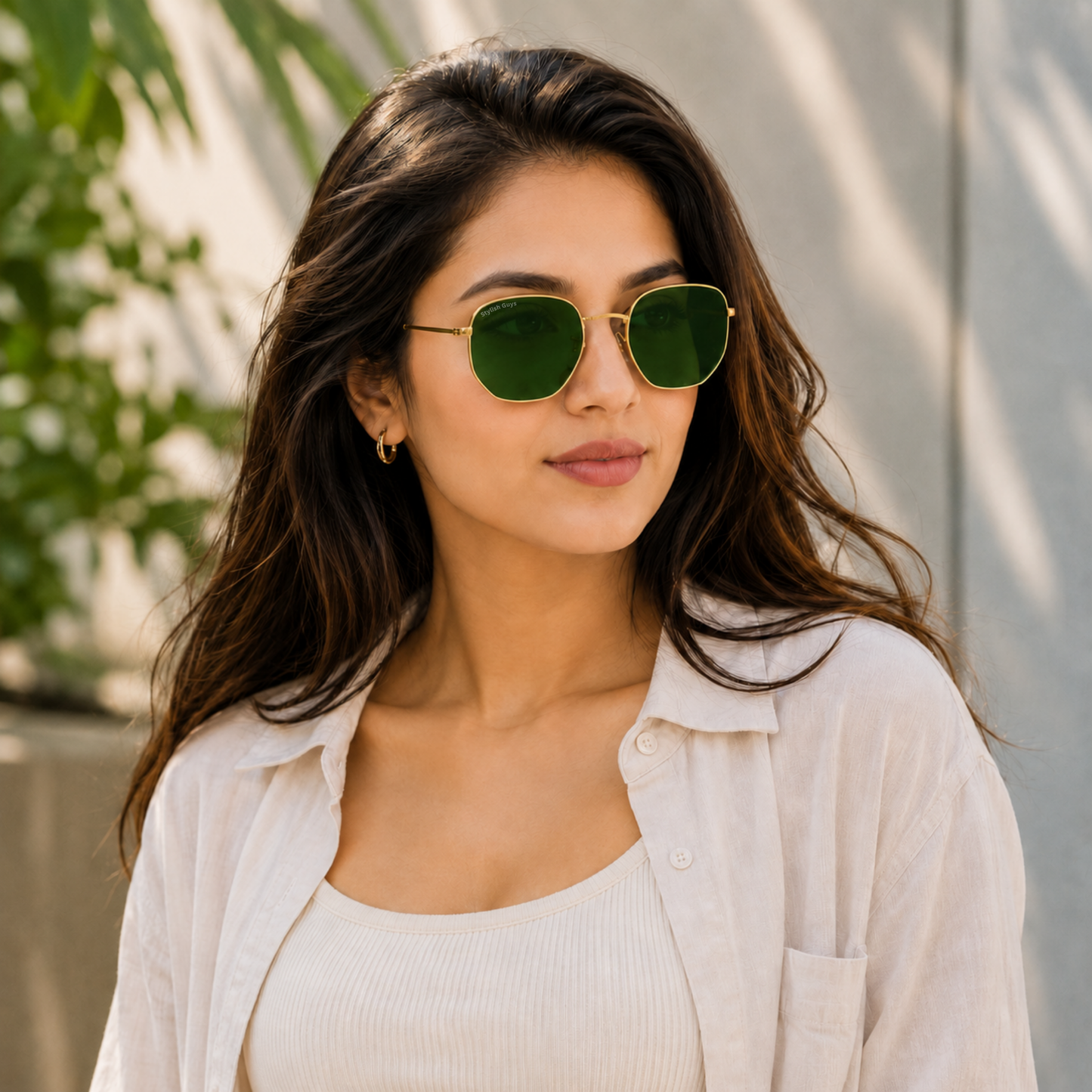 Sunglasses For Men With Green Glass & Golden Frame 3548 Hexagon Sunglass By Sunglasses Deal