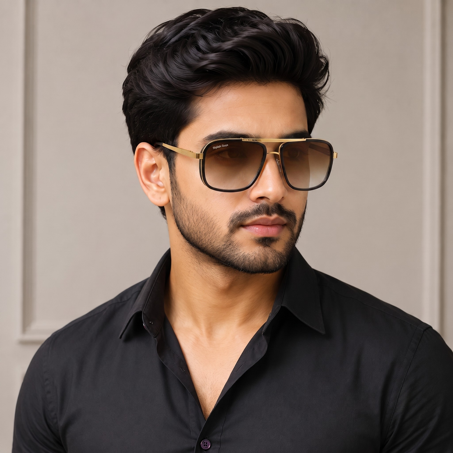Sunglasses For Men With Brown Shade Glass & Golden Frame 4413 Square Sunglass By Sunglasses Deal