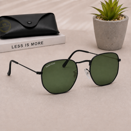 Sunglasses For Men With Green Glass & Black Frame 3548 Hexagon Sunglass By Sunglasses Deal