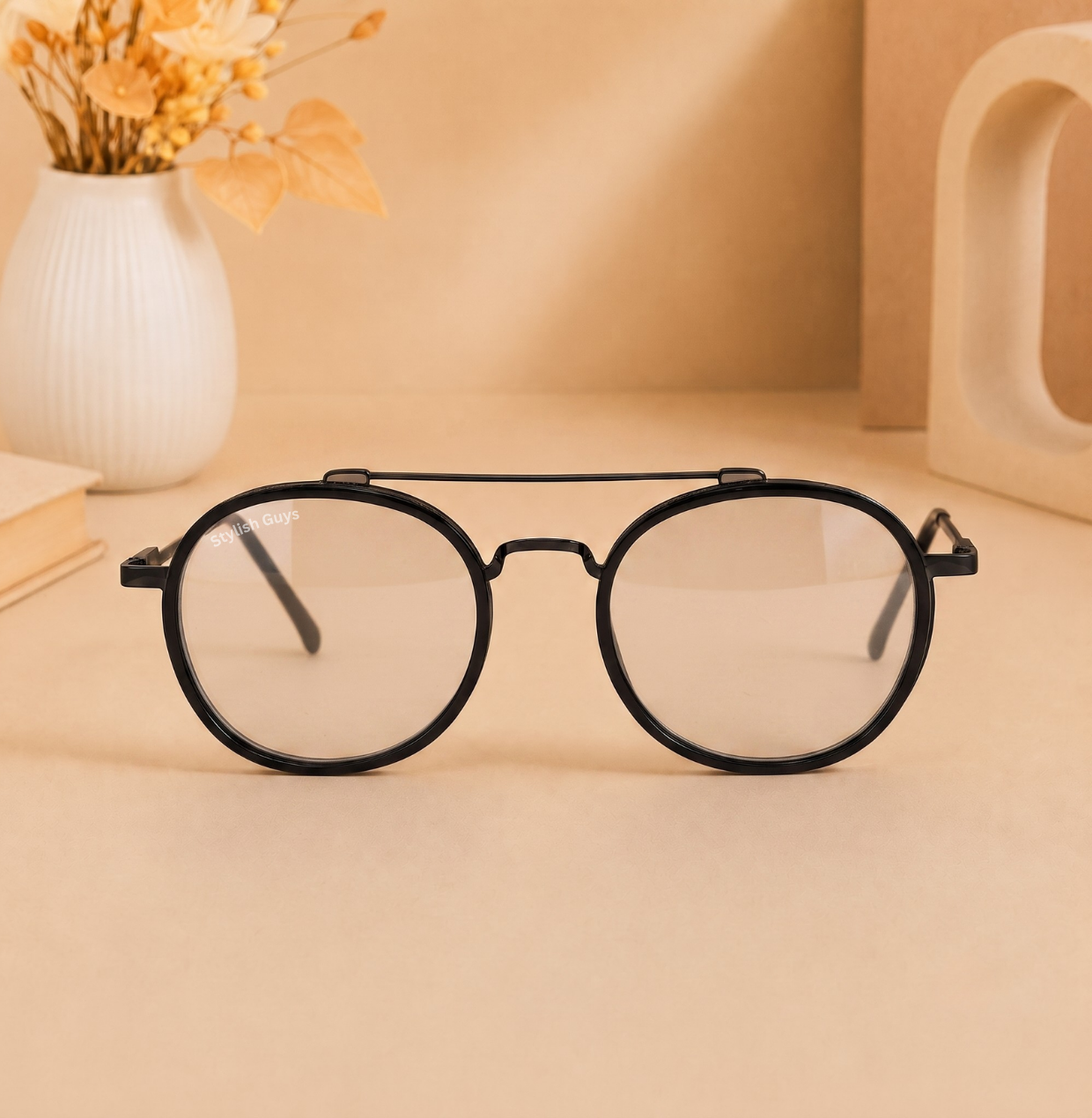 Sunglasses For Men With Clear Glass & Black Frame 4612 Panto Round Sunglass By Sunglasses Deal