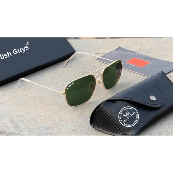 Top Trendy Hot New Stylish Attractive Green & Golden 3136 Evergreen UV Protected Sunglasses For King's Men & Women