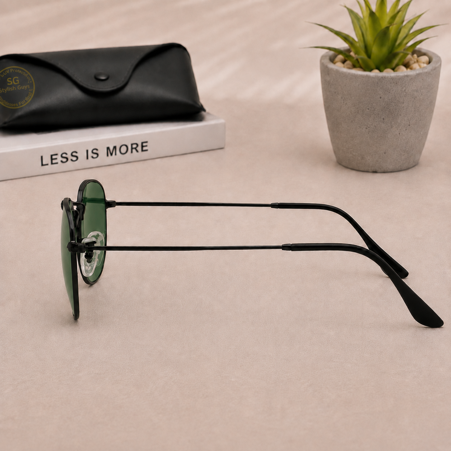 Sunglasses For Men With Green Glass & Black Frame 3548 Hexagon Sunglass By Sunglasses Deal