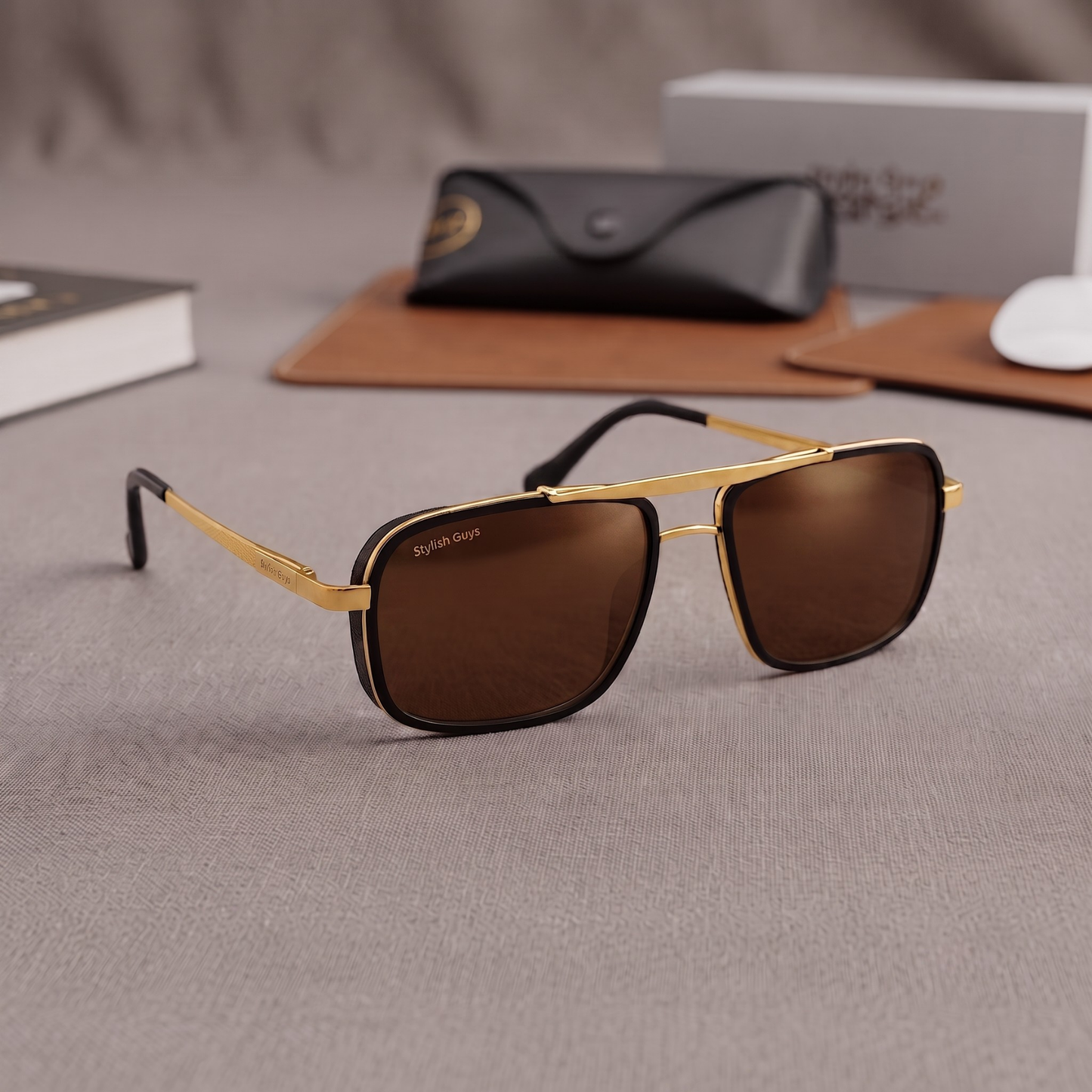 Sunglasses For Men With Brown Glass & Golden Frame 4413 Square Sunglass By Sunglasses Deal