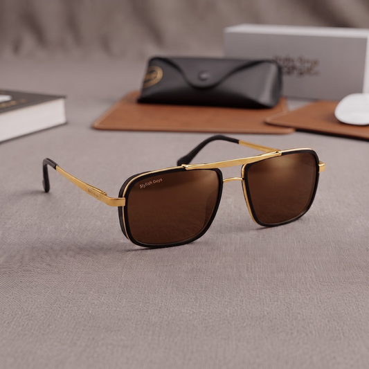 Sunglasses For Men With Brown Glass & Golden Frame 4413 Square Sunglass By Sunglasses Deal
