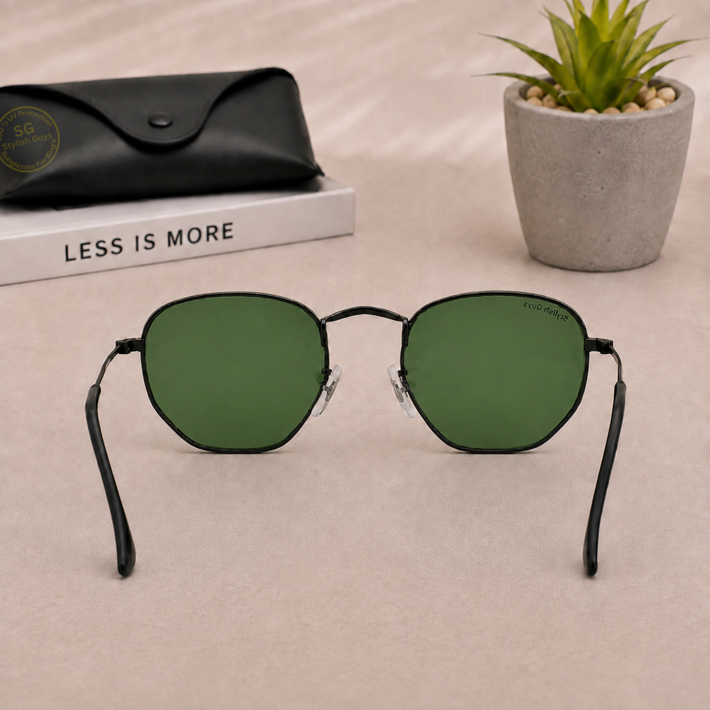 Sunglasses For Men With Green Glass & Black Frame 3548 Hexagon Sunglass By Sunglasses Deal