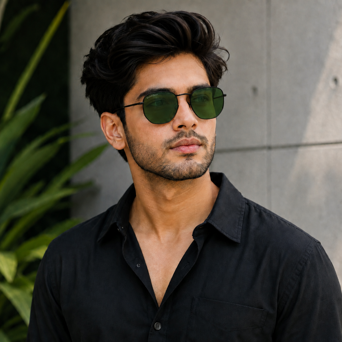 Sunglasses For Men With Green Glass & Black Frame 3548 Hexagon Sunglass By Sunglasses Deal