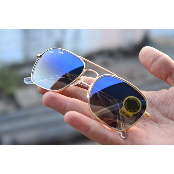 Top Trendy Hot New Stylish Attractive Blue Shade & Golden 3136 Evergreen UV Protected Sunglasses For King's Men & Women