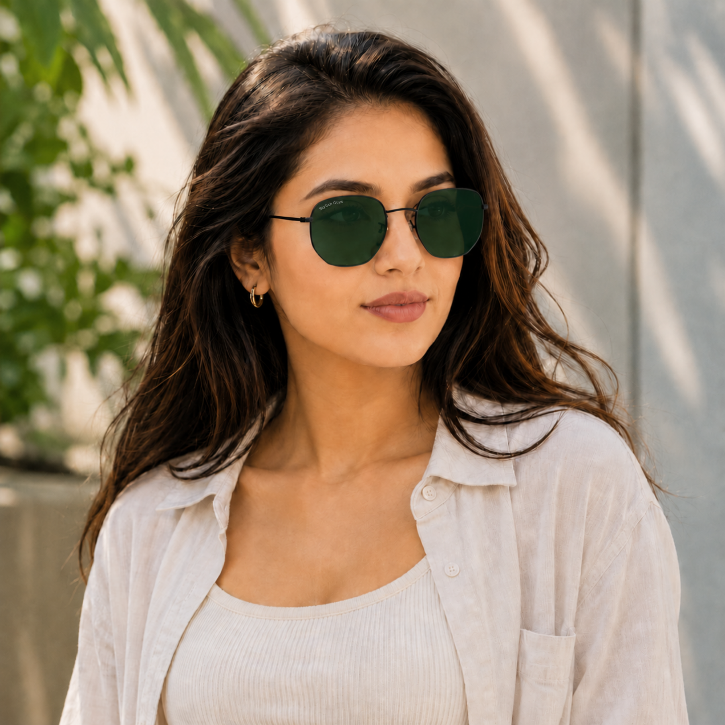 Sunglasses For Men With Green Glass & Black Frame 3548 Hexagon Sunglass By Sunglasses Deal