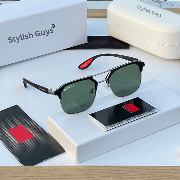 Top Trendy Hot New Stylish Attractive Square Black & Silver 04 Evergreen UV Protected Sunglasses For King's Men & Women ( SG-#04 )