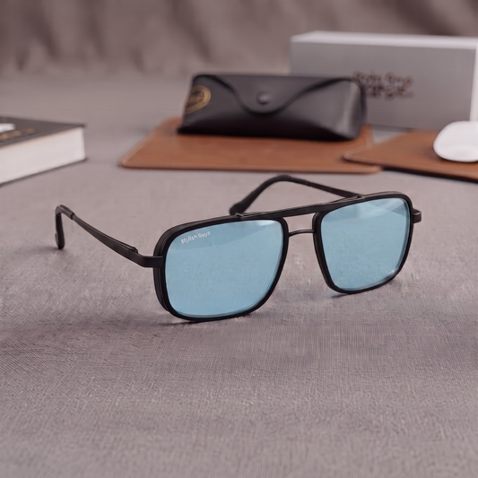 Sunglasses For Men With Candy Blue Glass & Black Frame 4413 Square Sunglass By Sunglasses Deal