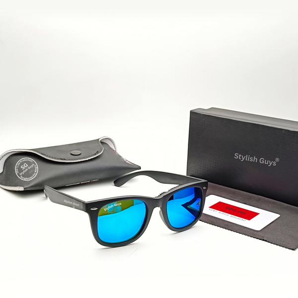 New Fancy Latest Flexible Nosed Trending Aqua Blue Mirror & Black Frame Slant Wayfarer Hot Favourite Sunglass For Men, Women & Unisex. ( SG - 2140 )
